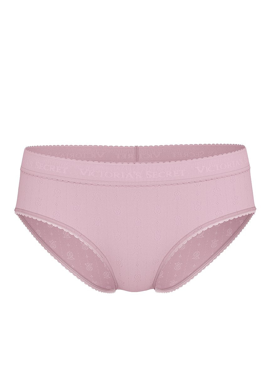 Panti estilo hiphugger con logo de punto pointelle