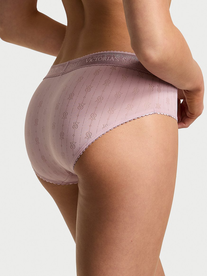 Panti estilo hiphugger con logo de punto pointelle