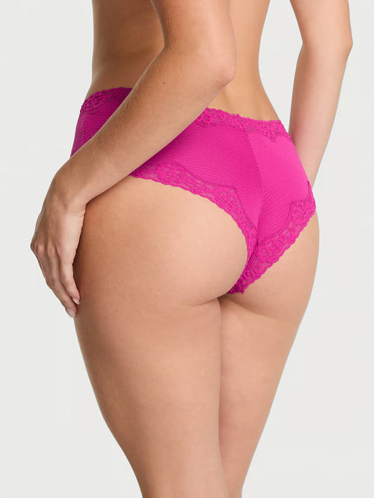 Panti cheeky de algodón con cintura de encaje y rayas sombreadas