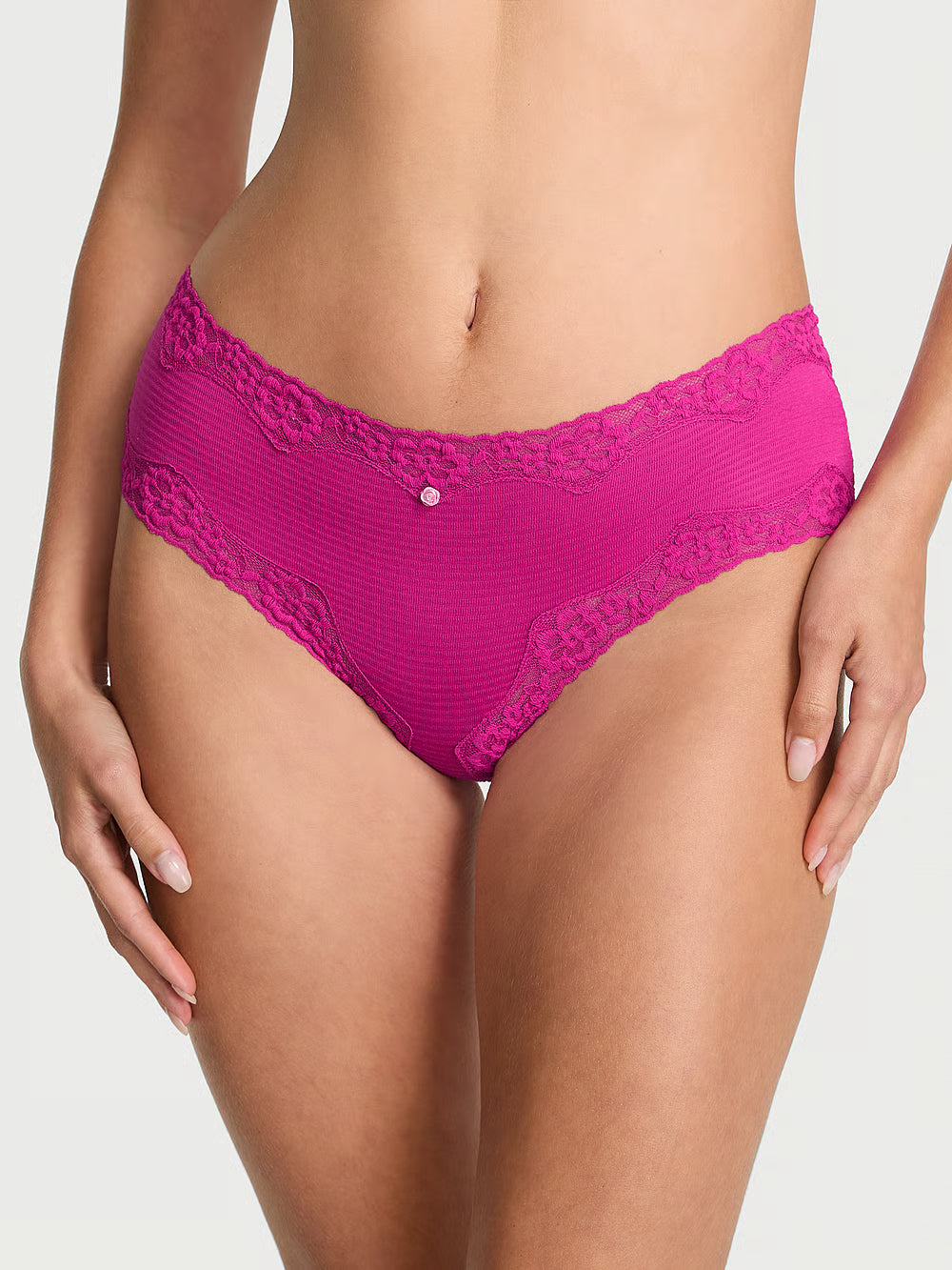 Panti cheeky de algodón con cintura de encaje y rayas sombreadas