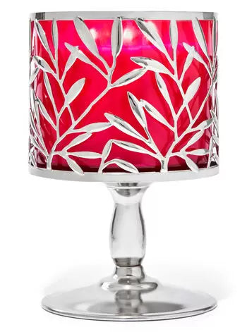 hojas plateadas porta vela 3 mechas