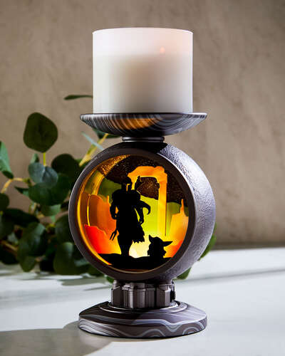 Porta vela pedestal iluminado Mandalorian