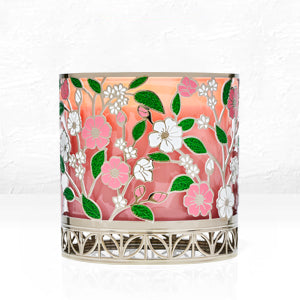 porta vela flores rosas y blancas